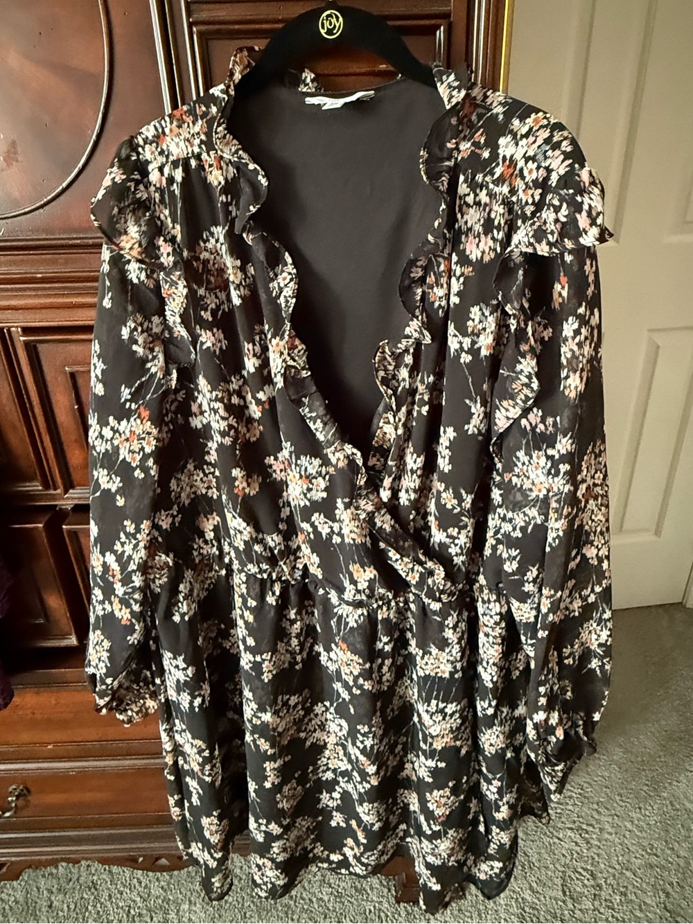 Floral Ruffle Wrap Mini Dress - Black Floral Size 20 by Time and Tru